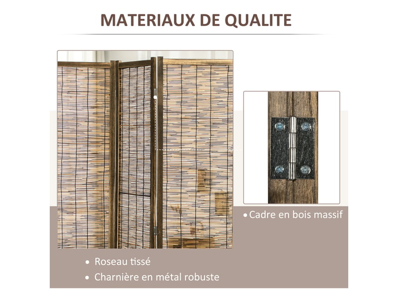  Paravent en bois séparateur de pièce closion de séparation pliable 4 panneaux 160 x 170 cm naturel -  - Conforama E