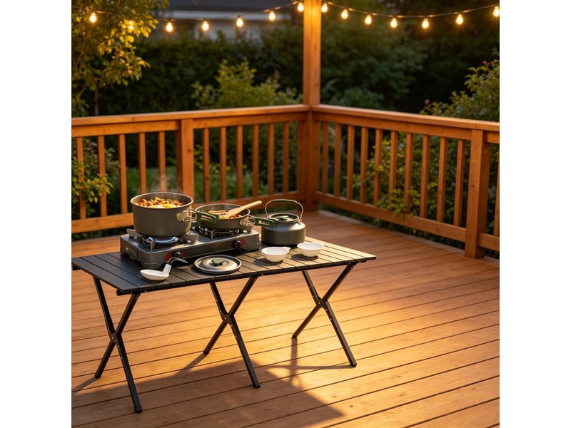  Set de cuisine camping 11 pièces en aluminium avec poignées anti-chaleur et sac de transport  - Conforama D