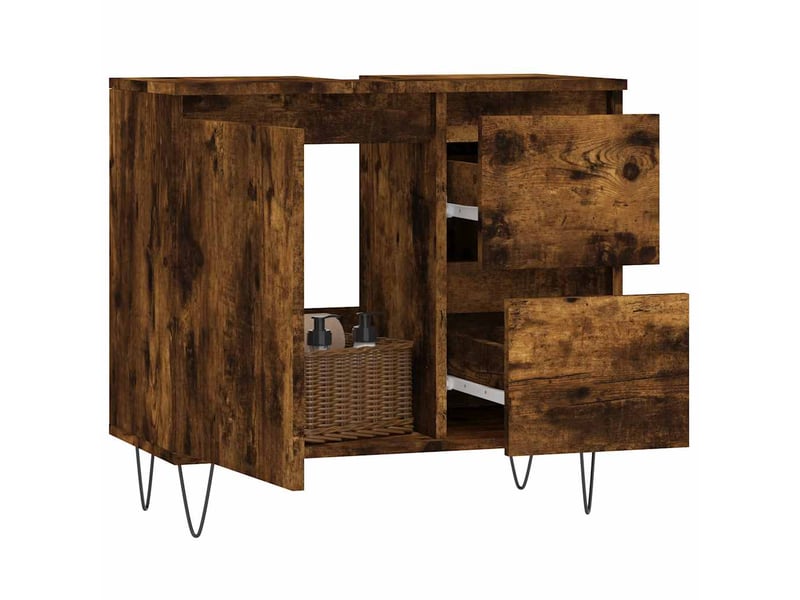 Amoire de salle de bain chêne fumé 65x33x60cm bois d'ingénierie shl4180  - Conforama C