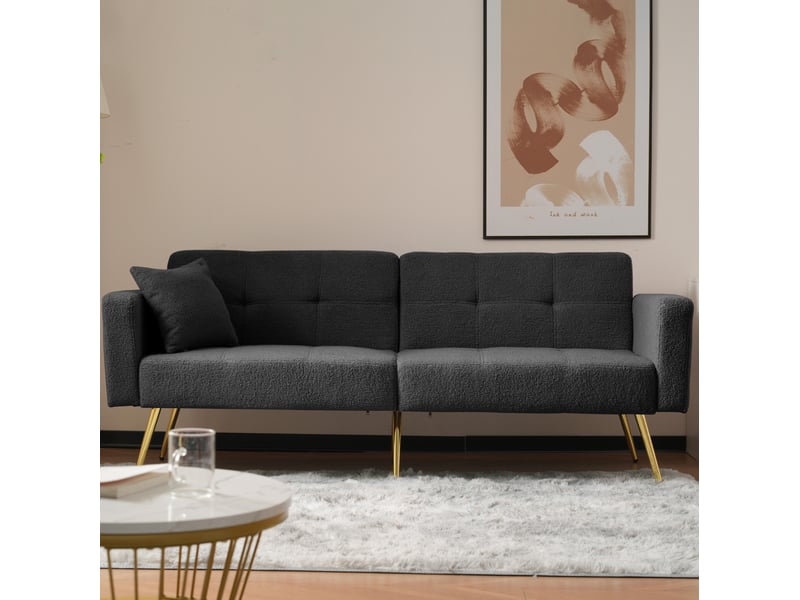  Canapé-lit modenvie 2 places convertible en tissu bouclette gris foncé 175 x 64 x 72 cm  - Conforama D
