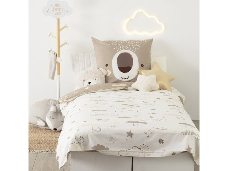  Atmosphera – housse de couette enfant 140x200 ours –  coton 57 filscm² – motif amusant – avec taie 65x65 cm  - Conforama A