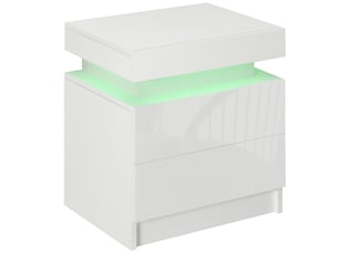 Table de chevet table de nuit lumière led rvb panneau haute brillance avec 2 tiroirs pour chambre salon à coucher blanc