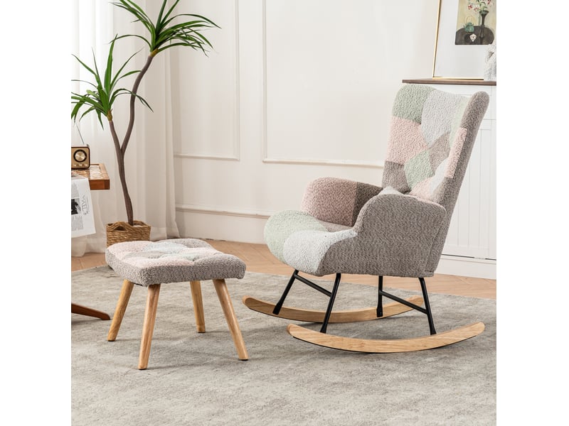  Fauteuil à bascule relax 68x83x91cm avec pouf 49x38x37 cm coussin lombaire gommier confort velours coloré  - Conforama D