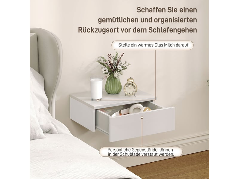  Lot de 2 tables de chevet murales 1 tiroir en panneau de particules blanc 40 x 30 x 14 cm  - Conforama D