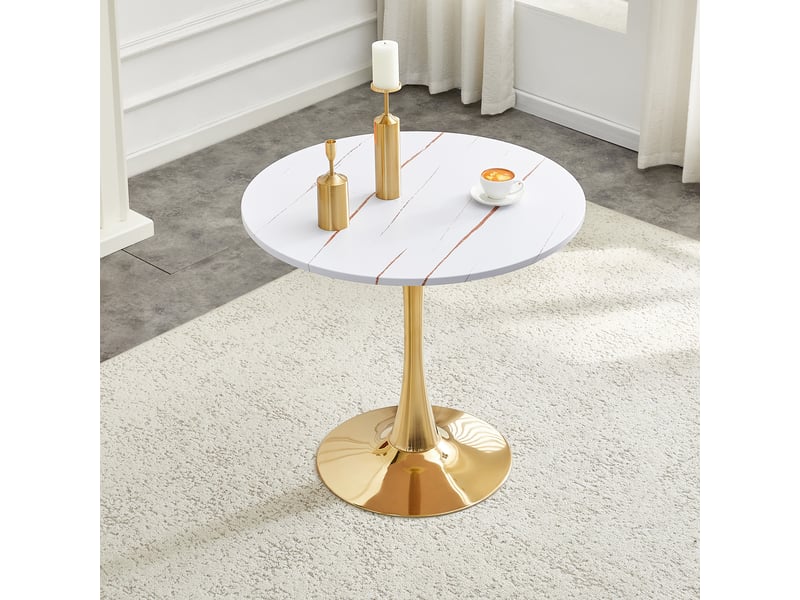  Table à manger ronde,80x80x76 cm,design tulipe,mdf et métal,blanche  - Conforama B
