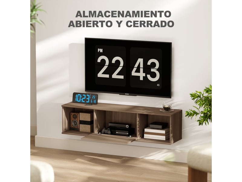  Armoire murale avec deux niches ouvertes, porte abattante centrale, marron, 120 x 30 x 29,5 cm  - Conforama R
