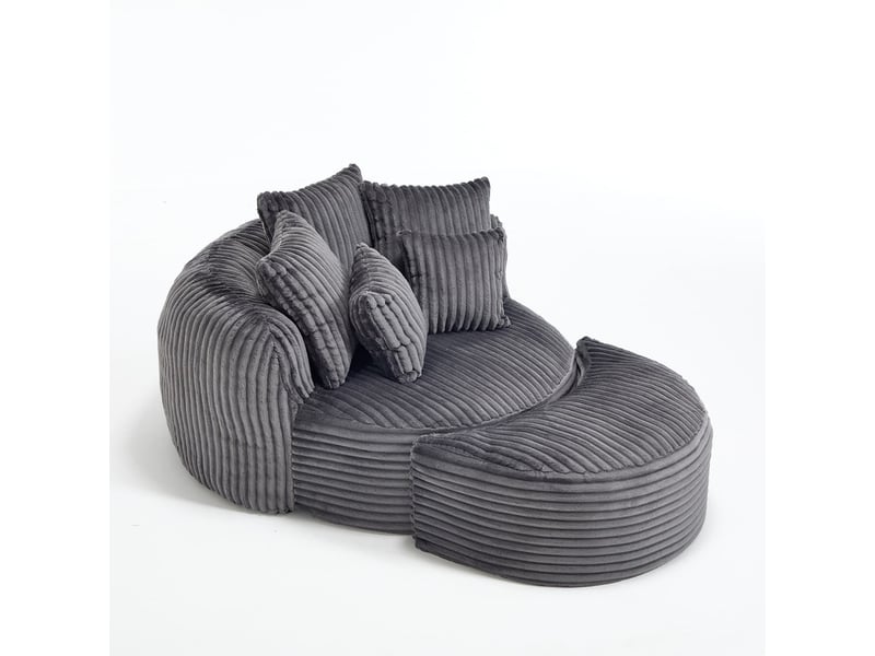  Canapé droit rond relaxant, sofa-lit sans pieds, pouf inclus, tissu doux cordé, 168×123×63 cm, gris foncé  - Conforama A