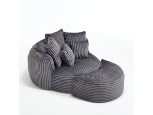 Canapé droit rond relaxant, sofa-lit sans pieds, pouf inclus, tissu doux cordé, 168×123×63 cm, gris foncé