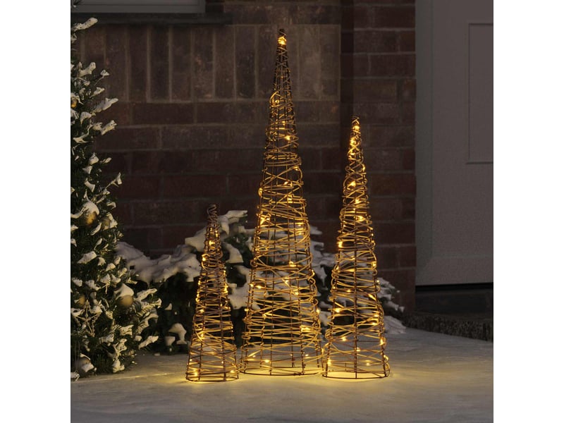  Sapin de noël, arbre de noël 3 pc 90 led blanc chaud 20 x 20 x 80 cm rotin cf60974  - Conforama B