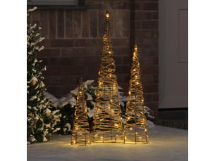 Sapin de noël, arbre de noël 3 pc 90 led blanc chaud 20 x 20 x 80 cm rotin cf60974