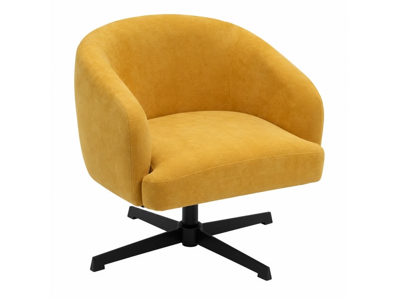Chaise de bureau fauteuil pivotant réglable en tissu bouclé moutarde avec piètement en métal noir - longueur 67 x profondeur 63 x hauteur 66-76 cm - Conforama A
