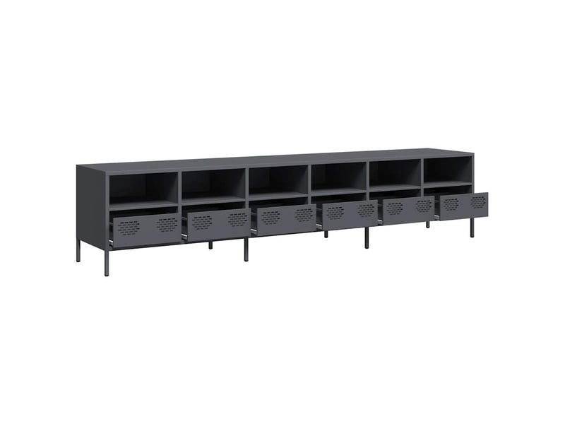  Meuble tv - banc tv - meuble de rangement anthracite 202x39x43,5 cm acier laminé à froid  - Conforama D