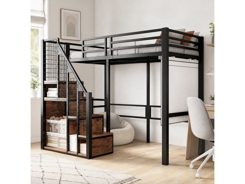  Lit mezzanine enfant 90 x 200 cm noir en métal et mdf  - Conforama D