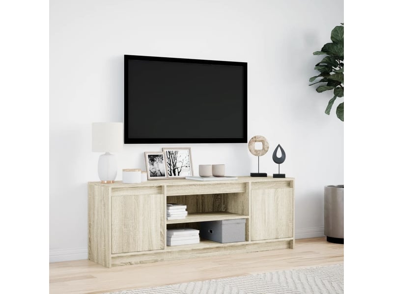Meuble tv - banc tv - meuble de rangement avec led chêne sonoma 139,5x34x50cm bois d'ingénierie - Conforama D