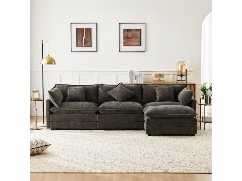  Canapé d’angle modulable en l 3 places avec méridienne, canapé en tissu chenille, assise double couche avec ressorts ensachés, coussins de soutien, idéal salon et chambre - gris  - Conforama C