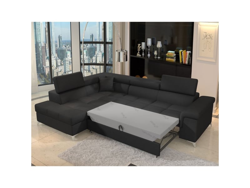  Canapé d'angle convertible palazzo 4 places noir – angle gauche avec 1 coussin  - Conforama B