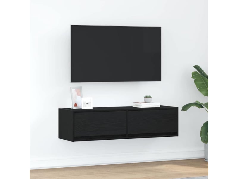  Meuble tv - banc tv - meuble de rangement 100 x 31 x 25,5 cm chêne noir bois d'ingénierie  - Conforama B