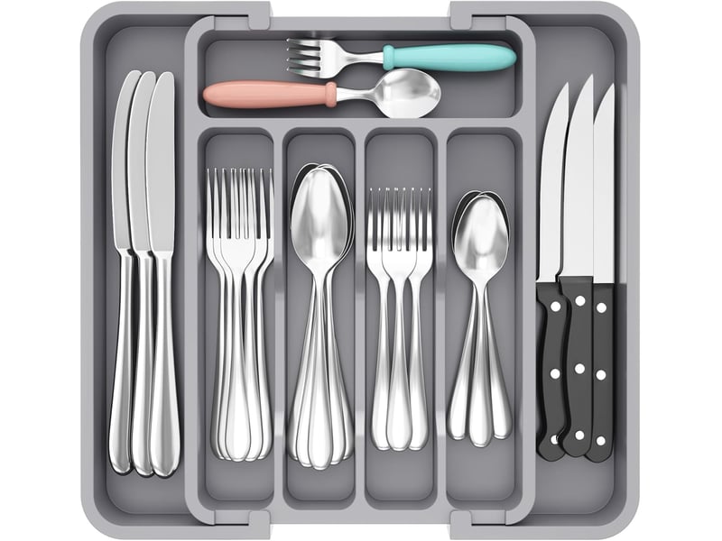  1 tiroir à couverts extensible gris 33,5 x 37,5 cm, boîte de rangement pour couverts (convient aux cuillères, fourchettes, couteaux)  - Conforama A