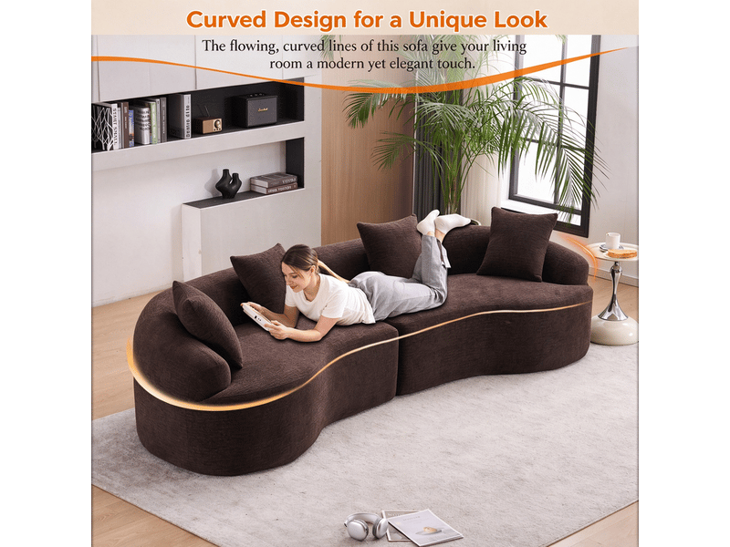  Canapé 4 places en chenille, brun, forme incurvée, configuration modulaire, livré en carton, sans montage  - Conforama D
