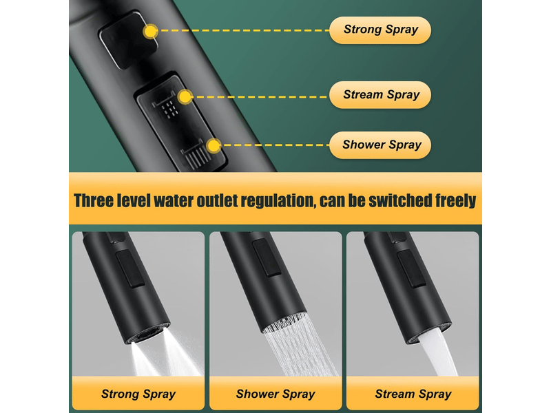  Robinet d'évier de cuisine, rotation à 360 degrés, 3 modes, avec aérateur (noir)  - Conforama C
