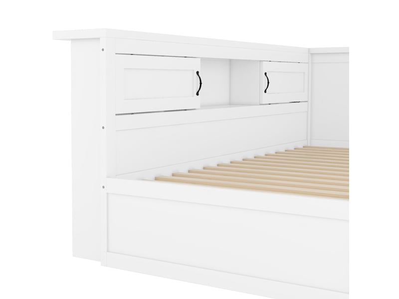  Lit banquette 90x200 avec lit gigogne et led, lit de jour blanc avec prises usb et rangement  - Conforama W