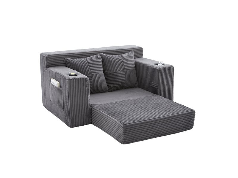  Canapé-lit 2 places 151x133x64 cm avec 2 coussins et porte-gobelet gris sans matelas  - Conforama A