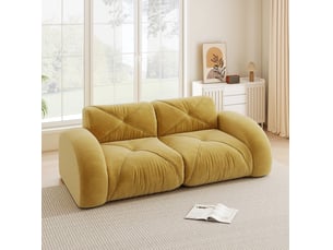 Canapé modulable 2 places 204x95x76 cm, sans montage, design antiglisse, mousse 32d, revêtement en chenille, jaune