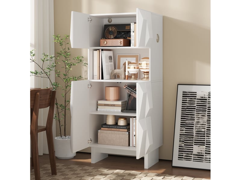  Vitrine 60,5x34x135,5 cm 4 portes relief panneau de particules blanc  - Conforama C