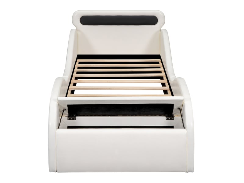  Lit enfant 90x200 cm - lit voiture avec rangement - roues led - lit simple - pour chambre d’enfant - pu et mdf - blanc  - Conforama W