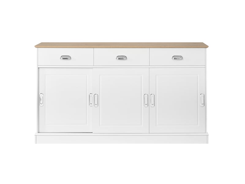 Buffet avec 3 tiroirs et 3 portes coulissantes, buffet salon blanc, 140x40x77 cm - Conforama R