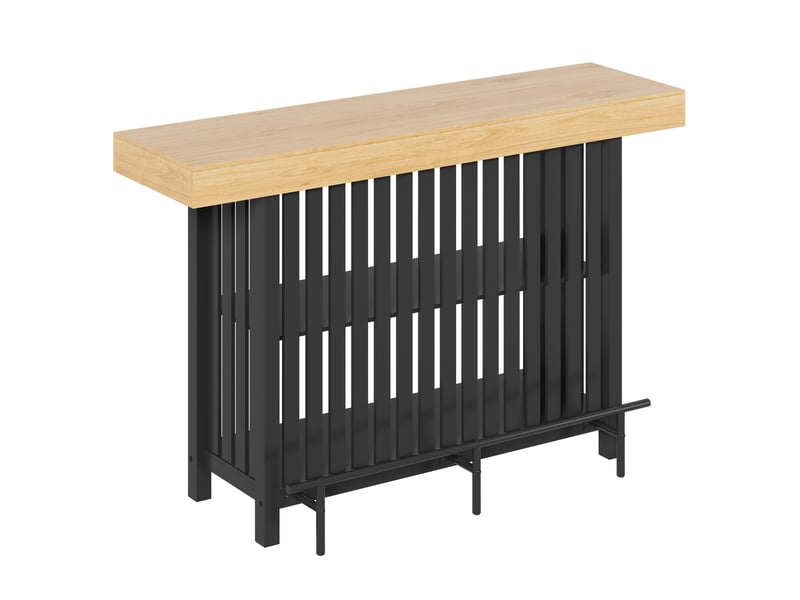 Table de bar avec repose-pieds et étagères 2 niveaux 160x40x105 cm noir+naturel - Conforama R