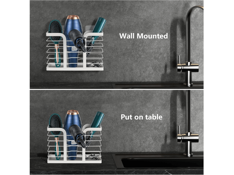  Porte seche cheveux mural sans percage - support seche cheveux et lisseur salle de bain pour accessoires chauds, brosse, produits,blanc  - Conforama C