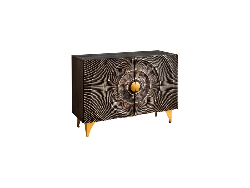Buffet solaris 100 cm en bois massif de manguier noir – 2 portes – pieds et détails dorés - Conforama A