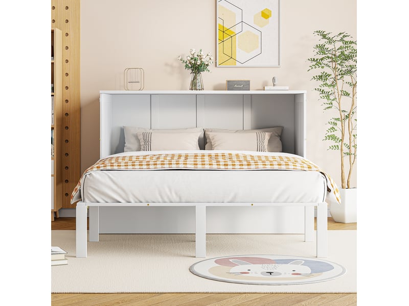  Lit escamotable vertical 140x200 cm avec sommier à lattes, blanc, gain de place  - Conforama D