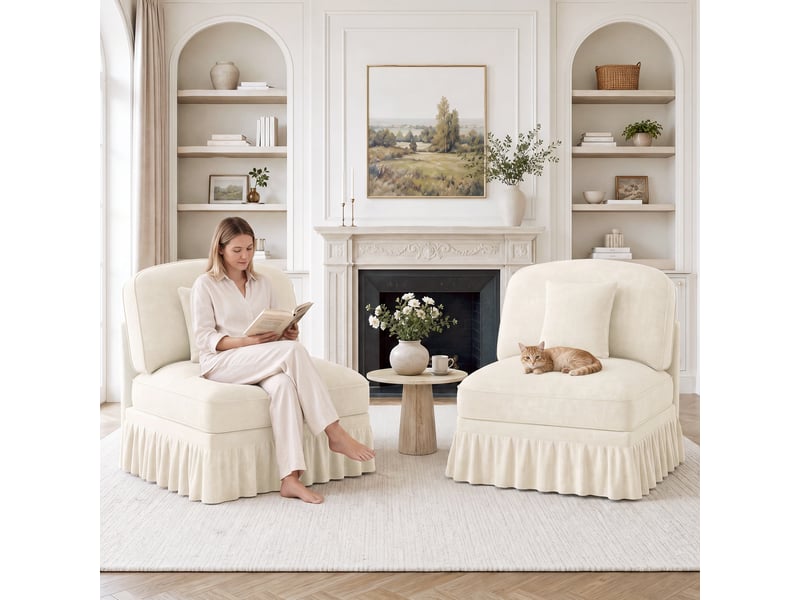  Canapé de salon, canapé chenille, en chenille, blanc, avec accoudoirs  - Conforama W