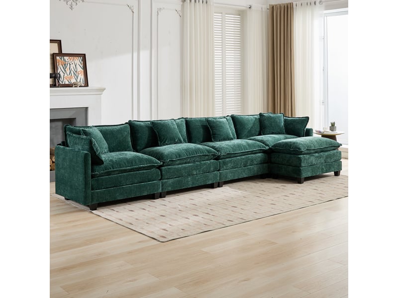 Canapé sectionnel moderne vert modulable 4 places - Conforama C