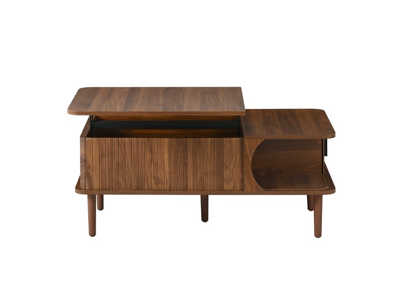  Table basse relevable 100 cm, avec coffre de salon extensible table de bureau plateau relevable porte coulissante, en mdf style rétro nordique, noyer  - Conforama D
