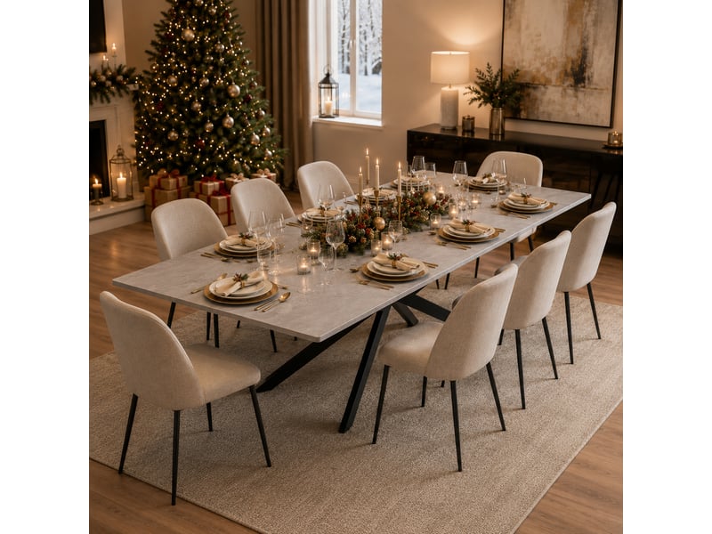 Table à manger extensible 150–180 x 70 x 75,5 cm - pieds croisés - plateau effet béton - noir et gris - Conforama B