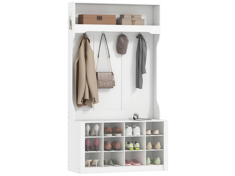 Armoire avec étagère, banc, crochets, compartiments à chaussures, panneaux de particules, mdf, blanc - Conforama A