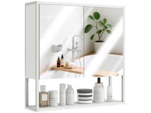 Armoire murale salle de bain avec miroir, meuble salle de bain, 2 portes miroir, étagère ouverte 60 x 16 x 60 cm blanc