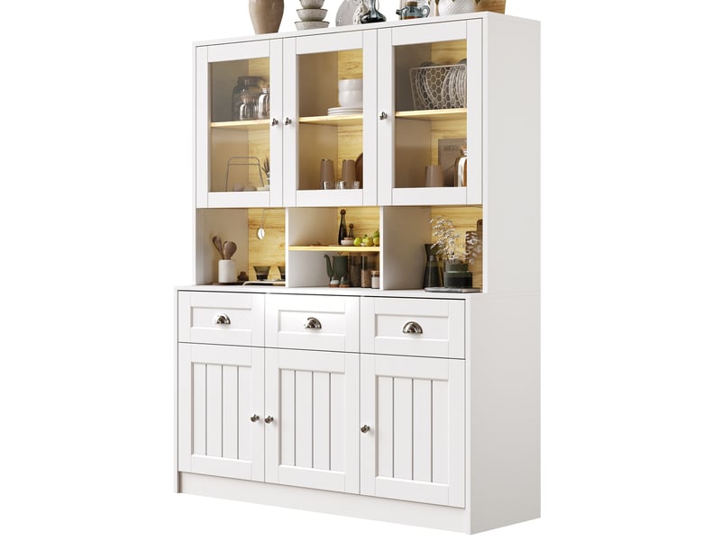  Buffet haut de cuisine avec 3 tiroirs, 6 portes, étagères réglables et led, pour cuisine, 140 × 40 × 175 cm  - Conforama A