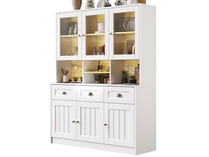 Buffet haut de cuisine avec 3 tiroirs, 6 portes, étagères réglables et led, pour cuisine, 140 × 40 × 175 cm