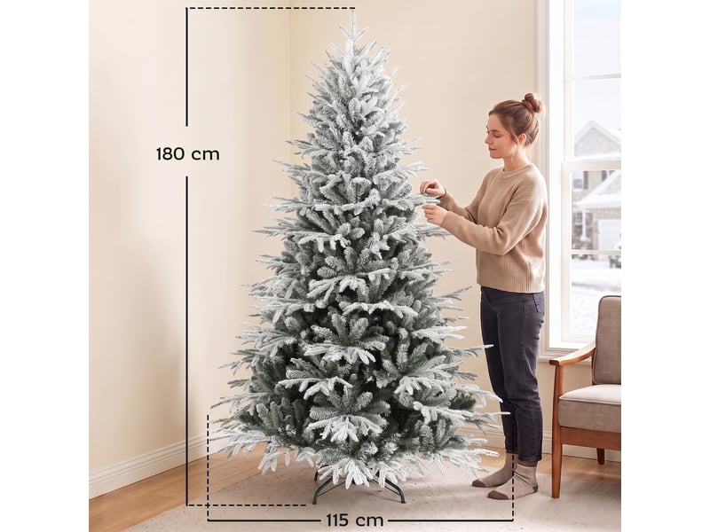  Sapin de noël enneigé de 180 cm avec 1920 branches, système de pliage, artificiel, complet  - Conforama C