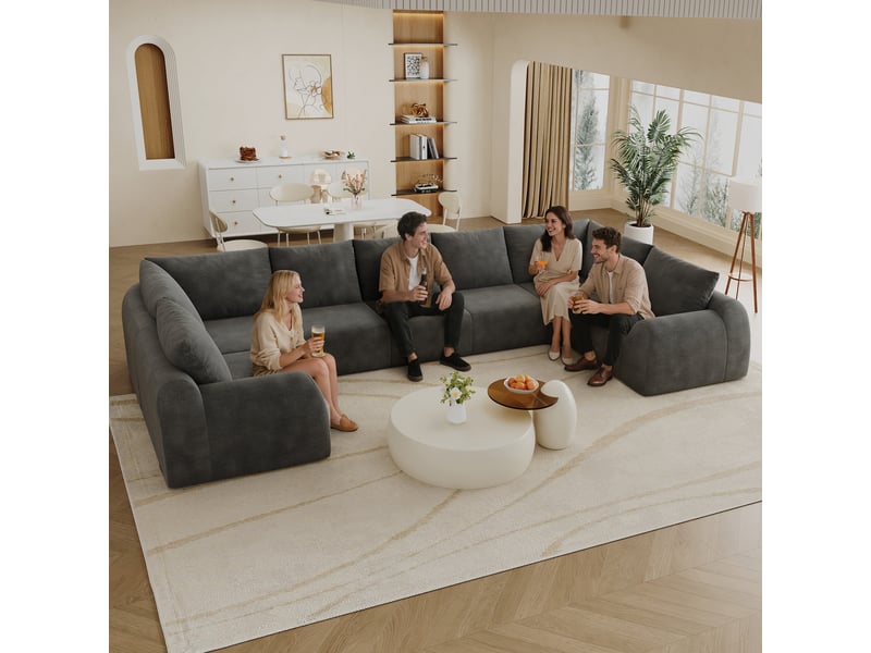 Canapé panoramique en u sans structure rigide - mousse haute élasticité, chenille - gris foncé - Conforama E