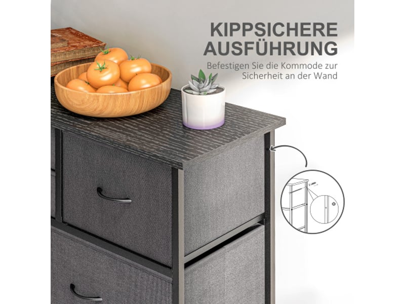 Commode 10 tiroirs tissu acier noir, meuble de rangement moderne pour salon et chambre - Conforama E