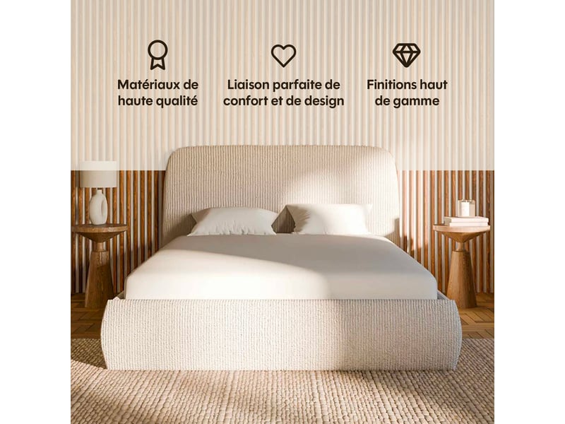  Lit coffre éra beige - 140x190cm - velours côtelé Éra - Conforama C