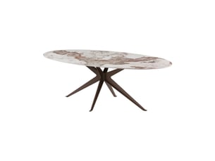 Table de salle à manger avelis ovale 220 cm en céramique effet marbre blanc et métal bronze