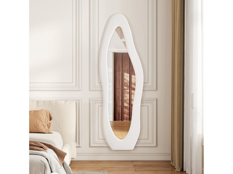  Miroir sur pied - 160 x 50 cm - blanc - miroir plein pied irrégulier, cadre rembourré en velours, style moderne et artistique  - Conforama D
