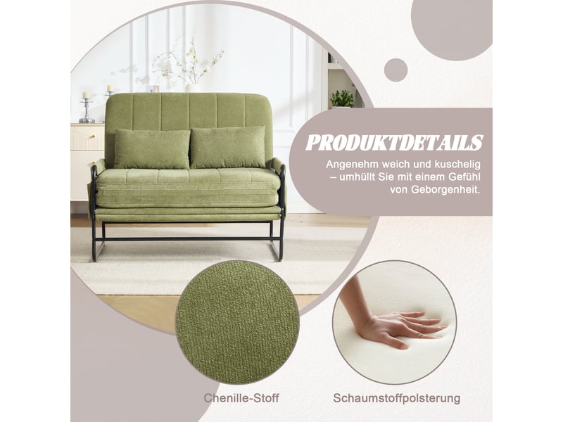 Canapé convertible 2 places chenille olive cadre métal noir design industriel moderne salon - Conforama E