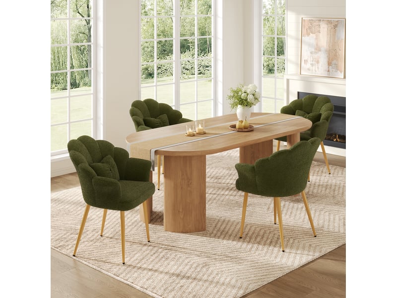 Lot de 4 fauteuils de salle à manger 64x65,5x85 cm avec dossier pétale vert et pieds dorés - Conforama D